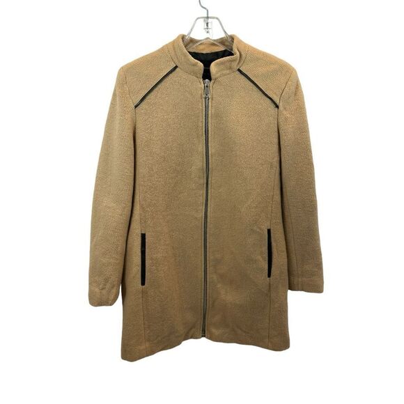 Ladies Stradivarius Brand Tan and Faux Leather Detail Jacket Size Large - Picture 2 of 14